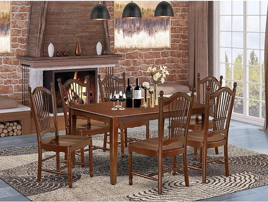 HomeStock 7-Piece Dining Table Set with Rectangle Wooden Table (36x60 Inch) and 6 Dining Room Chairs in Mahogany, Perfect for Dining Rooms