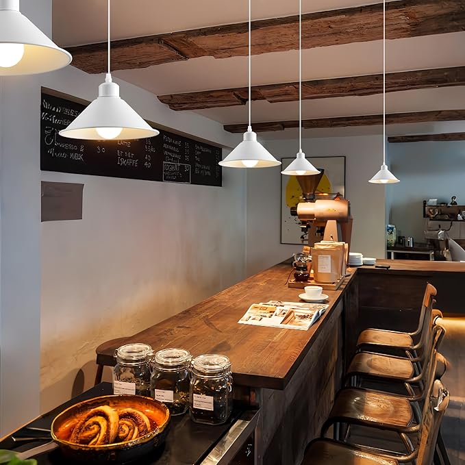 8.2IN Plug in Pendant Light, 2 Pack Industrial Hanging Lamp White Vintage Pendant Lighting Fixtures with 15ft Cord On/Off Switch for Kitchen Island Dinning