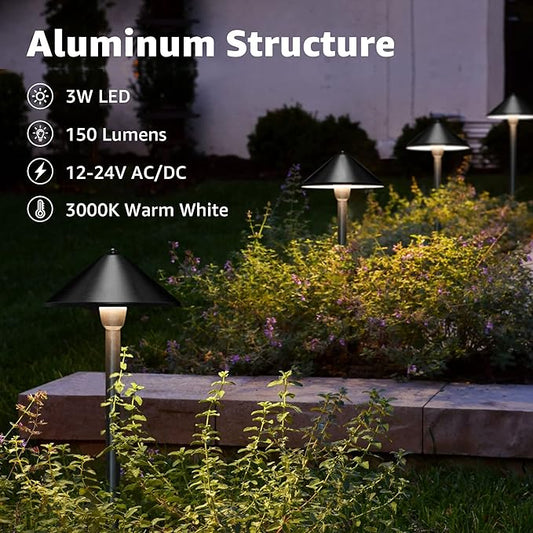 SUNVIE LED Low Voltage Pathway Lights 3W 3000K Pathway Lighting 12-24V Low Voltage Landscape Lights IP65 Waterproof Aluminum Landscape Path Lights for Yard Garden Walkway ETL Listed Cord, 4 Pack