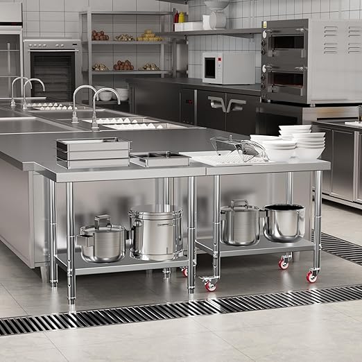 KUARBARR Stainless Steel Table for Prep & Work with 4 Caster Wheels with Backsplash 24 x 36 NSF Metal Commercial Kitchen Adjustable Under Shelf Worktable for Restaurant Home Outdoor