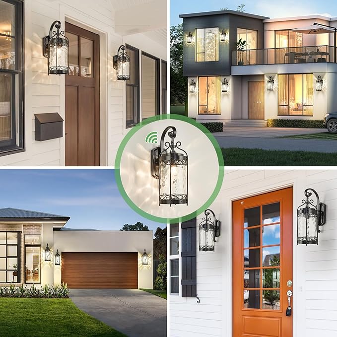 NLIEOPDA Large Dusk to Dawn Sensor Outdoor Wall Sconce,19.68" H Vintage Exterior Light Fixture with IP65 Waterproof,Classical European Style Porch Light with Water Glass for Front Door Balcony Porch