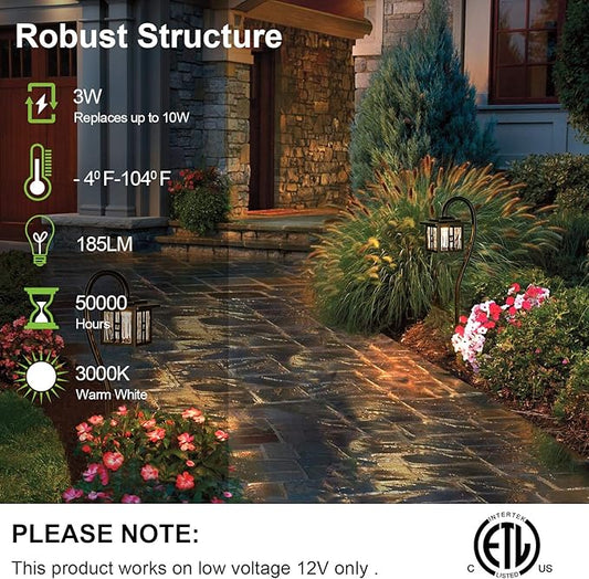 hykolity Low Voltage Outdoor Integrated LED Landscape Lighting, 3W 185LM 12V-15V Oil-Rubbed Bronze Pathway Light for Yard Lawn, Die-Cast Aluminum Construction, 4-Pack, ETL Listed