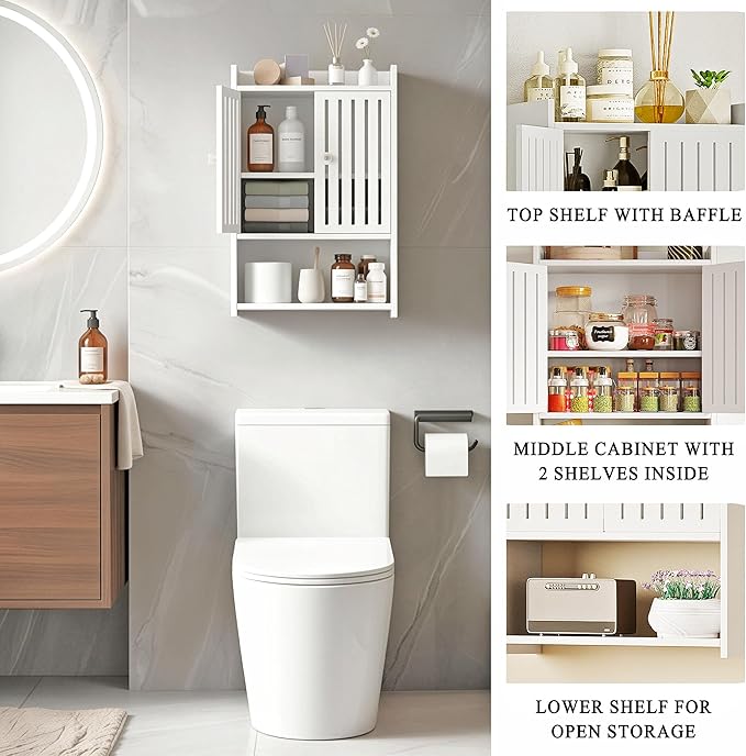 HAYOFAMY Wall Bathroom Storage Cabinet, 4-Tier Medicine Cabinet with Door, Bath Shelf Organizer for Living Room Kitchen Entryway Small Space (7.9" D x 15.7" W x 23.6" H)
