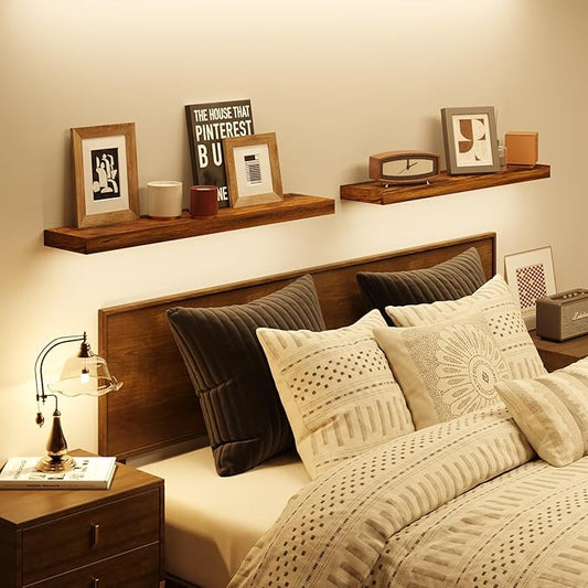 BAMEOS Floating Shelf,Wall Shelf,Decor Wall Mounted Shelves,Hanging Shelf Set L24xW6 for Bathroom Kitchen Living,Kitchen,Room Bedroom Storage, Rustic Brown
