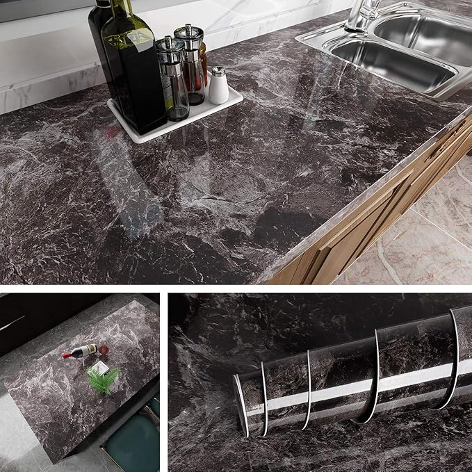 Livelynine Peel and Stick Countertops 24x394in Marble Counter Top Contact Paper Heavy Duty Waterproof Kitchen Wallpaper Self Adhesive Laminate Countertop Covers Table Sticker Cover Removable Desk Wrap