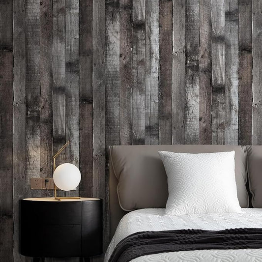 Yun-aeon Natural Wood-Dark Grey Wood Contact Paper Peel and Stick Wallpaper 17.3"x 120"Self Adhesive Removable Vintage Faux Wood Wall Paper Plank Shelf Home Decoration Kitchen Counter Cover Use