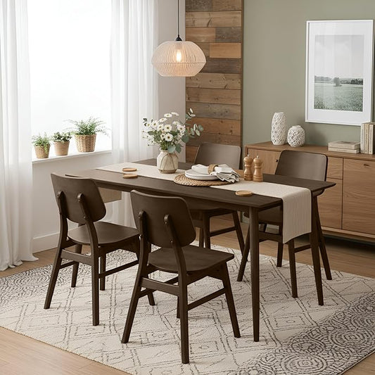 Alaterre Furniture Calais Dining – 5 Piece Dining Table Set for 4 with Chairs – Mid Century Modern 59-Inch Solid Wood Kitchen Table with 4 Chairs for Dining Room or Kitchen (Walnut Finish)