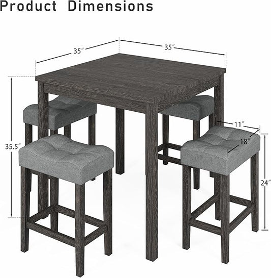 allamazing 5-Piece Counter Dinner Height Table Set, Indoor Modern Rectangular Dining Table Furniture Set for Kitchen, 35 inch Dining Table with 4 stools (1+4 Black)