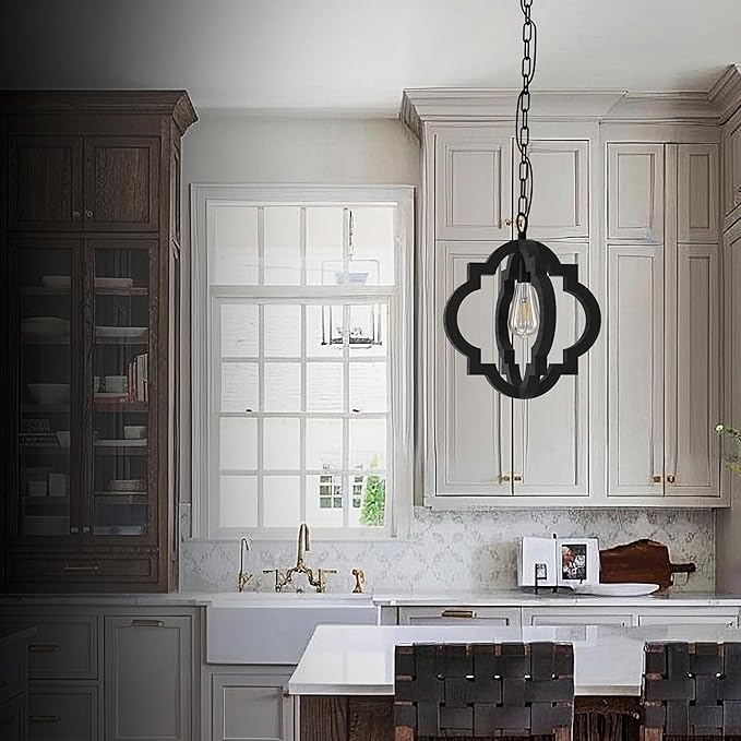 Kitchen Island Light RC Ceiling Light Fixtur 1 Light Home Decor, Kitchen Island Pendant Chandelier, Wooden Cage Entry Fixture with Adjustable Chain, Vintage Industrial Fixture
