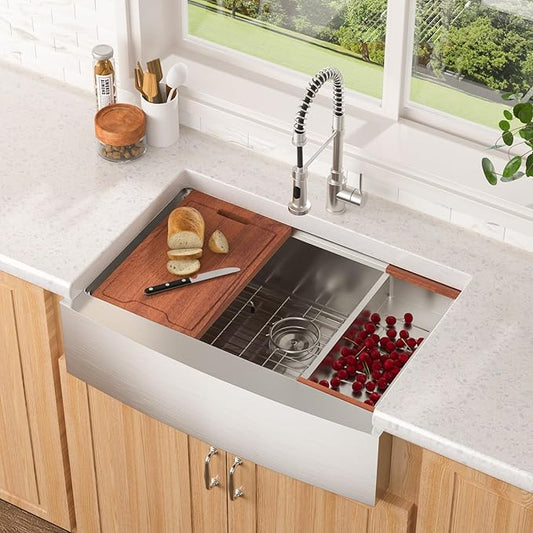 Lordear 33 Undermount Farmhouse Sink Workstation 33 x 22 Undermount Farmhouse Kitchen Sink Apron Front 16 Gauge Stainless Steel Deep Single Bowl Ledge Kitchen Sinks