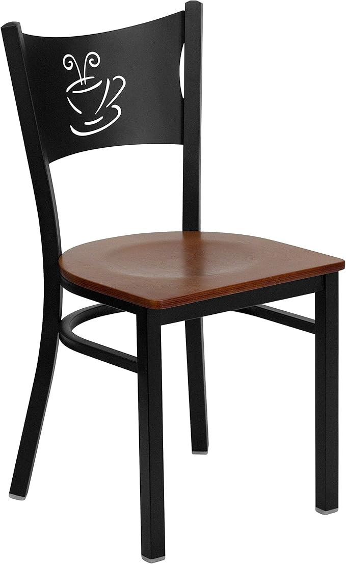 Flash Furniture 2 Pk. HERCULES Series Black Coffee Back Metal Restaurant Chair - Cherry Wood Seat