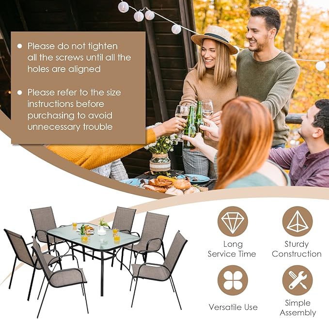 Giantex Patio Dining Table for for 4-6 Person, Outdoor Table with 1.5” Umbrella Hole, Rectangular Tempered Glass Tabletop, Sturdy Steel Frame, 55” x 35” x 28”