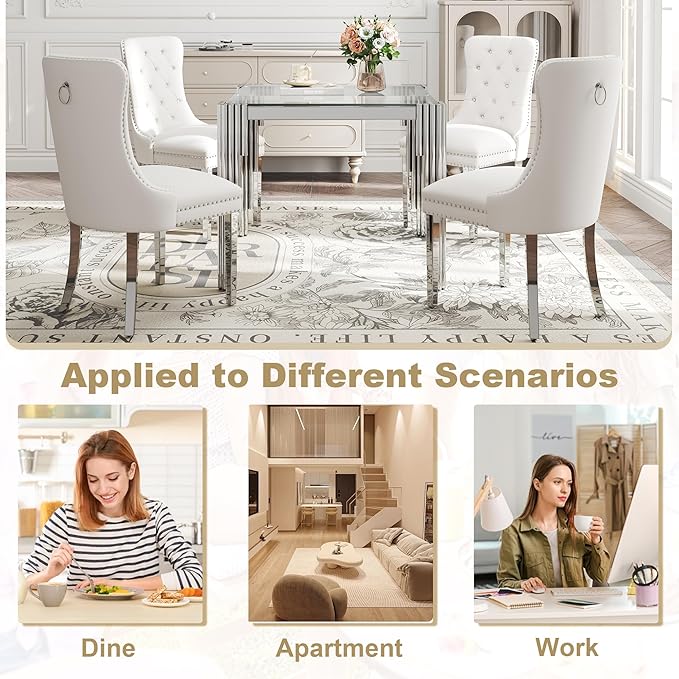 Modern Square Glass Dining Table for 4 People, Compact 37" Clear Tempered Glass Desktop with Silver Mirrored Stainless Steel Legs for Small Spaces, Perfect for Apartments