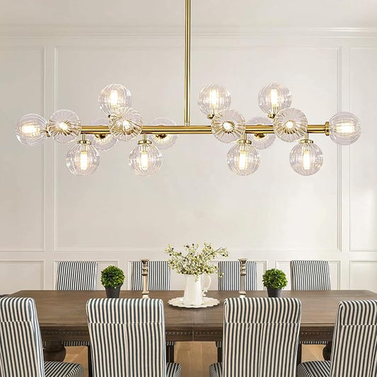 16-Light Globe Sputnik Chandelier, Linear Dining Room Light Fixture Over Table, Mid Century Modern Gold Chandeliers for Dining Living Room, Kitchen Island Lighting (Clear Bubble, 40 Inch)