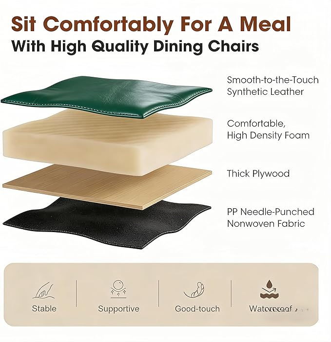 Atoll Modern Accent Dining Chairs Set of 4 with Upholstered PU Leather Seat & Curved Back, Metal Legs, Mid-Century Kitchen Chair for Dining Room, Living Room or Office (4, Green)