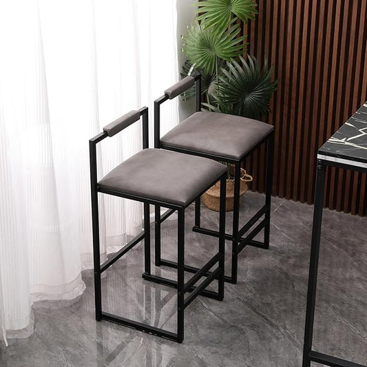 Set of 2 Counter Height Barstools Kitchen Island Stools with Back Modern Armless Metal Legs & PU Upholstered Chairs