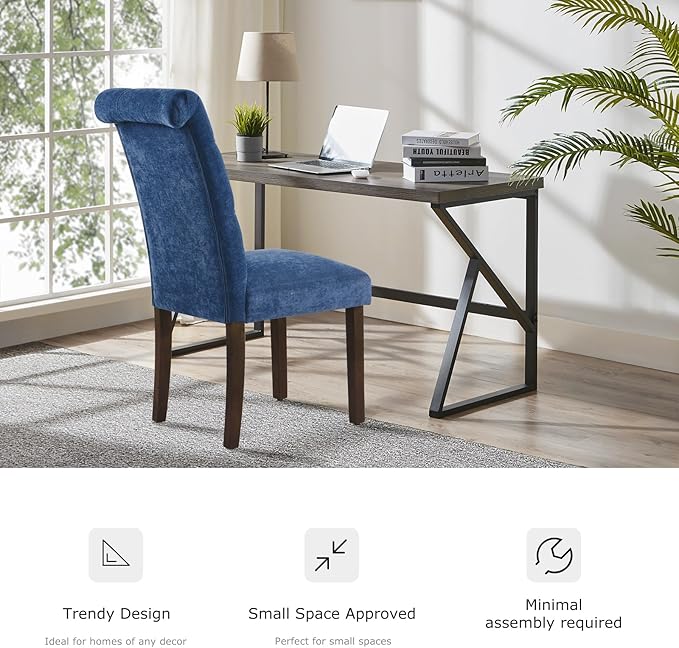 Tufted Dining Chairs Set of 6, Upholstered Parsons Dining Room Chairs, Fabric Kitchen Side Chair with Wood Legs, Blue