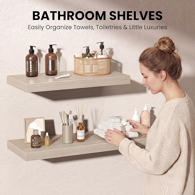 Gray Floating Shelves for Wall, 55 Inch Floating Shelves Set of 1, Wall Mounted Rustic Wood Shelf for Bathroom, Living Room, Bedroom and Kitchen, Hanging Shelf for Storage, Books, Home Decor