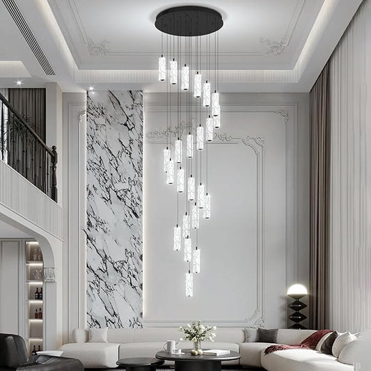 ykolupty Modern Crystal Chandelier 24-Lights Black Chandelier Lighting Fixture High Ceiling Chandelier Suitable for Living Room Staircase Villa