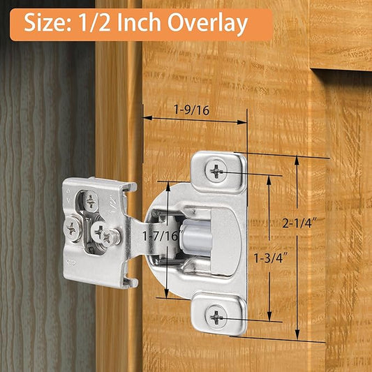 (2 Pack) 1/2 Inch Overlay Soft Close Cabinet Hinges, Kitchen Concealed Hinges for Face Frame Door, European Hinges with Brushed Nickel