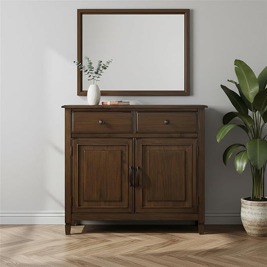 SIMPLIHOME Connaught SOLID WOOD 40 Inch Wide Traditional Storage Cabinet in Rustic Natural Aged Brown, For the Living Room, Entryway and Family Room