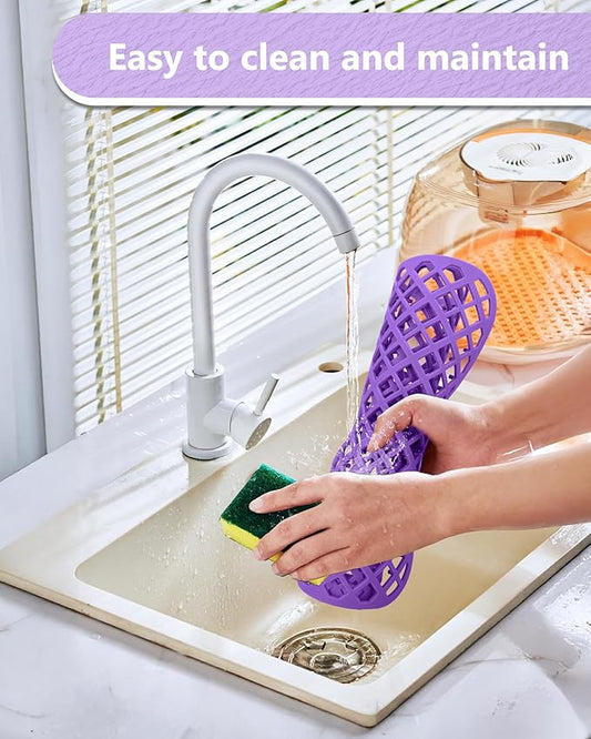 2 Pack Silicone Sink Protector for Kitchen Sink, Trellis Pattern 12 x 11" Sink Grid Mat Silicone Protectors, Center Drain, Purple