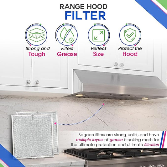 Bagean Stove Hood Vent Filter 11.60” x 11.22” BPQTAF S99010316 Compatible with Broan Range Hood Filter Replacement - Aluminum Mesh Kitchen Overhead Fan Screen - Blocks Grease & Filters Oven Air (2-Pk)