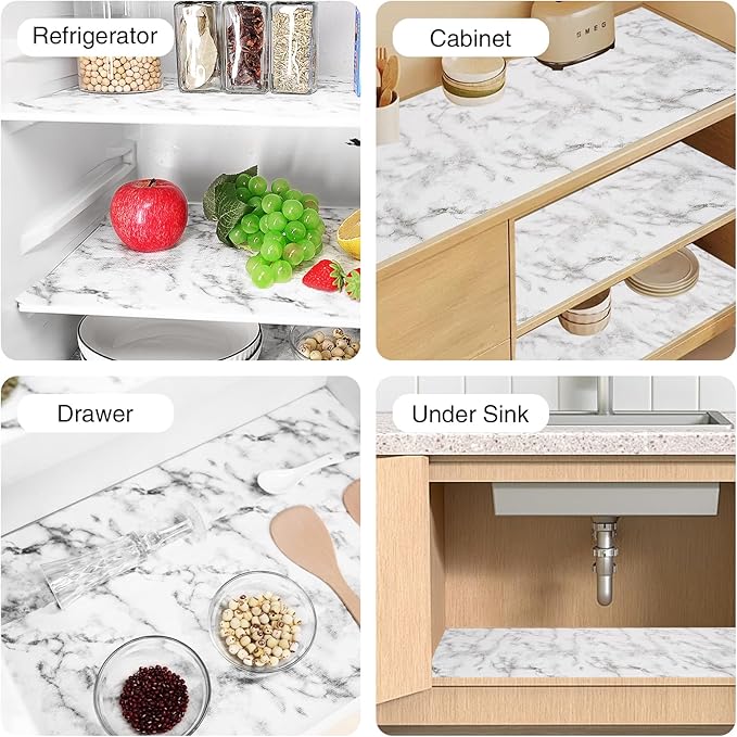 Drawer and Shelf Liner for Kitchen Cabinet,Non-Adhesive Cabinet Liner 18in x 20FT,Waterproof Shelf Paper Non-Slip Mats Cupboard Liners Contact Protect Dresser/Shelves/Table-Marble