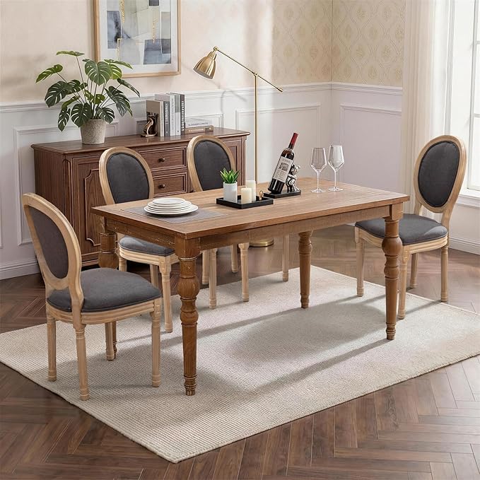 SoarFlash French Dining Chairs Set of 4, Vantage Linen Dining Chair with Round Back, Farmhouse Country Dining Chair for Living Room,Kitchen,Restaurant,Deep Grey