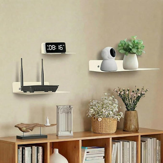 Steel Floating Shelves for Wall,Small Wall Shelf,Suitable for Bedroom, Living Room, Bathroom, Kitchen, Office (Warm White, 9.06x6.89 in)