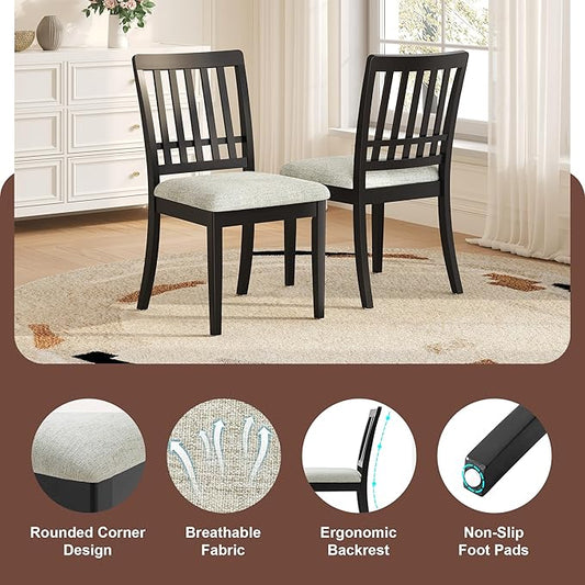 Merax 3-Piece Drop Leaf Round Dining Table Set for 2, Farmhouse Kitchen Table Set with Extendable Round Table and 2 Upholstered Chairs. Wood Table and Chairs Set for Dining Room, Living Room, Black