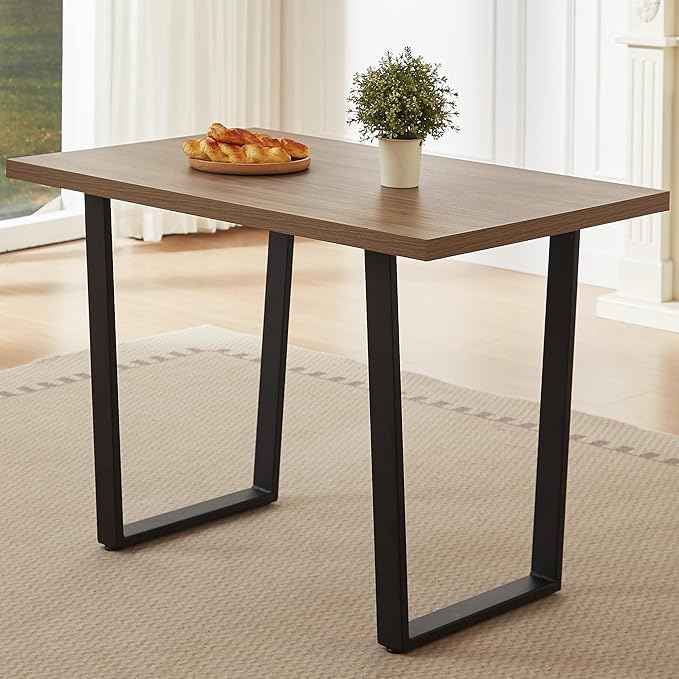 HIPIHOM 42.9 Modern Dining Kitchen Table for 4, Space-Saving Rectangular Design with Metal Legs, Suitable for Dining Room Kitchen Restaurant (Walnut Table)