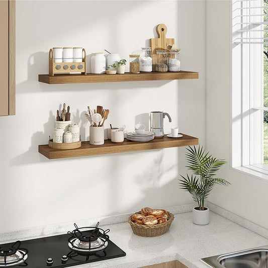 Dreamland Deep Floating Shelves, 8" Deep Long Shelves Set of 2, 40 Inches Floating Shelf for Wall,Large Display & Storage Shelf for Bathroom Bedroom Living Room Kitchen Office, Walnut