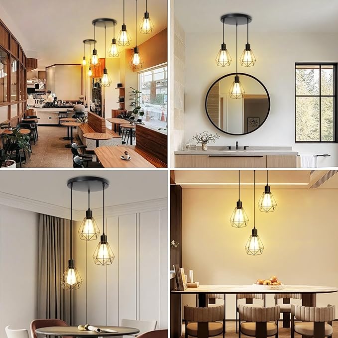 LTBLIGHT 3-Light Pendant Light Fixture, Farmhouse Hanging Lights with 1.2m Adjustable Cord, Ceiling Lighting for Kitchen Island Dining Room Hallway, E26 Base (Bulbs Not Included)