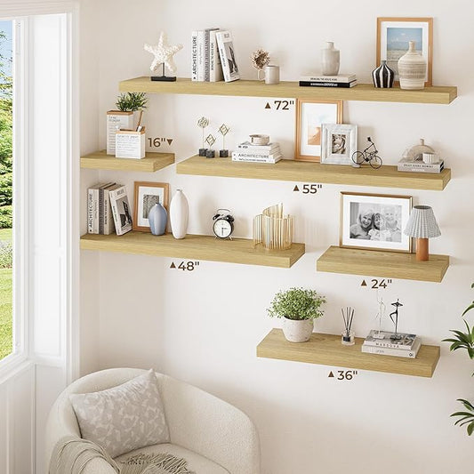 RICHFOCUS Deep Floating Shelves for Wall 2 Pack 12" D 36 Inch Wall Shelves for Room Wall|Wood Hanging Shelf with Invisible Brackets for Bathroom Bedroom Kitchen Laundry Room, Oak