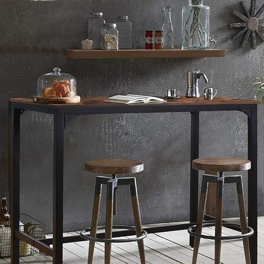 MUPATER 47'' Bar Table, Industrial Dining Table,High Top Table for 4,Tall Counter Height Pub Table for Dining Room, Kitchen or Living Room, 47.2''L x 23.6''W x 41.7''H, Rustic Brown