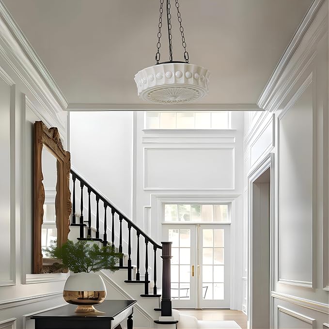 Milk Glass Pendant Light, 14" Mid Century Modern Schoolhouse Hanging Ceiling Light Fixture, Vintage Chandelier for Bedroom, Dining Room,Hallway,Kitchen Island, 4*G9 Dimmable Bulbs Included, 3000K