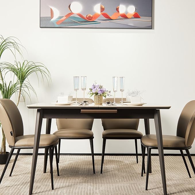 Extendable Dining Room Table, 51”-59”Large Kitchen Table Set for 6 to 8 People,Faux Marble Tabletop Foldable Tables for Conference Room (1 Table Only) (51”-59”)