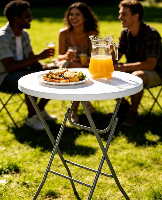 Lakhow 2 Pack Cocktail Table 28in Folding Round High Top Indoor Outdoor with Removable Legs, Tall Bistro Foldable Bar Height Table for Parties, Patio, Backyard, Dining Room, Events, White