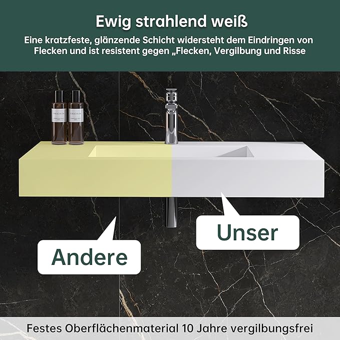 35'' Wall Mount Sink Matte Bathroom Vanity Vessel Sinks Artificial Stone Rectanglee Indoor Outdoors Modern Floating or Countertop Freestanding Wall Hang Sink Bowl (single Holes 35'')