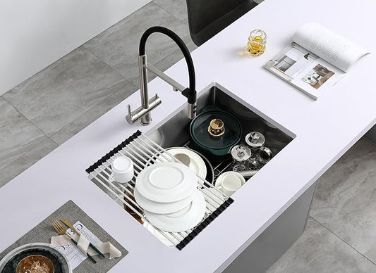 MENATT 28x18 Inch Undermount Kitchen Sink, 18 Gauge 304 Stainless Steel Single Bowl with Drying Rack & Bottom Grid, 9" Deep for Laundry, Utility & Modern Kitchen