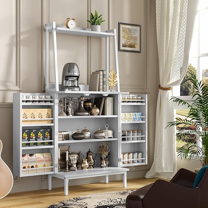 51” Pantry Cabinets with Adjustable Shelves, Small Kitchen Pantry Storage Cabinet with Microwave Shelves, Freestanding Buffet Cupboards Sideboard for Kitchen, Dining Room, Living Room Use (White)