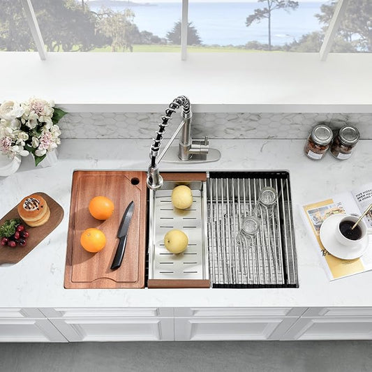 36x19 Undermount Kitchen Sink - 16 Gauge Satainless Steel Undermount Kitchen Sink 36 Inch,10 Inch Deep Single Bowl Workstation Sinks with Accessories
