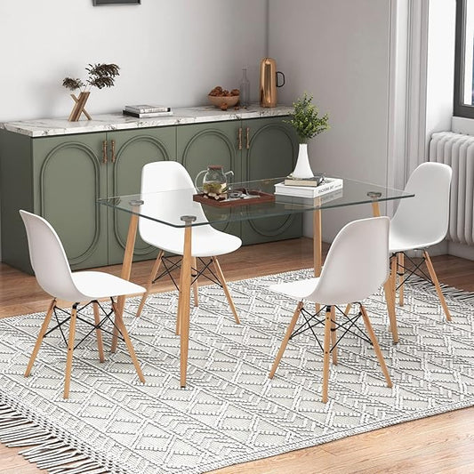 Tangkula Dining Table Set for 4, Modern Kitchen Table and Chairs, Glass Table and Chairs Set of 4 for Small Living Room, Kitchen