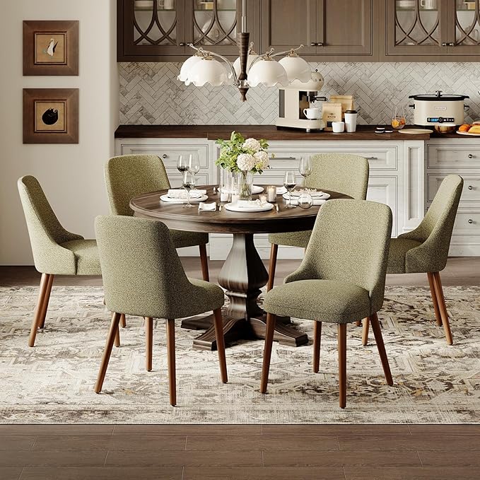 MALOL Dining Chairs Set of 2, Upholstered Dining Room Chair with Wood Legs, High-Back Padded Kitchen Chairs for Dining Room/Restaurant/Cafe, Green