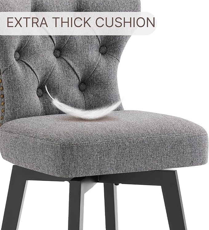 KISLOT Counter Height Barstools 26 inch Upholstered Button Tufted Swivel Bar Stools with Back for Kitchen Island,Set of 2,Dark Grey Fabric