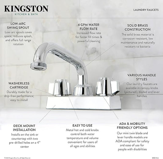 Kingston Brass KB470 Traditional Double-Handle 2-Hole Deck Mount Laundry Faucet in Polished Chrome