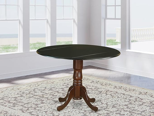 East West Furniture DLT-BMA-TP Dublin Kitchen Table - a Round Dining Table Top with Dropleaf & Pedestal Base, 42x42 Inch, Black & Mahogany