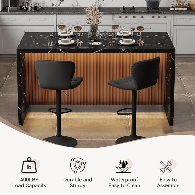 67" Large Modern Rectangle Dining Table for 4-6 People, Imitation Marble Island Table with LED Lights for Kitchen,Dining Room, Bar, Office, Living Room