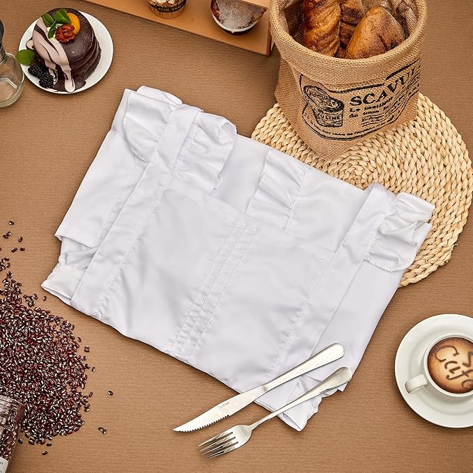 Geyoga Aprons for Women with Pockets Kitchen Cooking Waitress Maid Apron Vintage Skirt Cute Ruffle Dress Costume(White,Long Style)